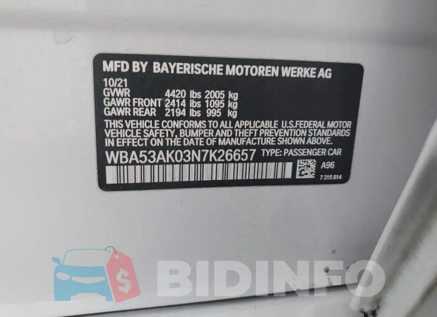 WBA53AK03N7K26657 Photo# 12