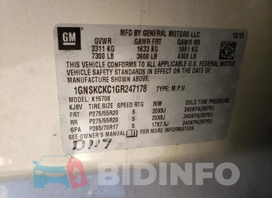 1GNSKCKC1GR247178 Photo# 14