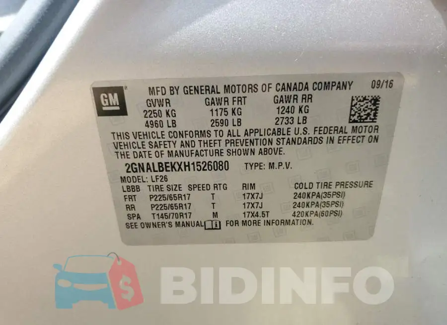 2GNALBEKXH1526080 Photo# 13