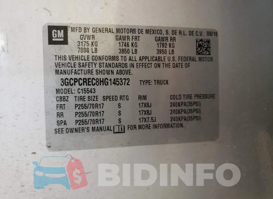 3GCPCREC8HG145372 Photo# 12