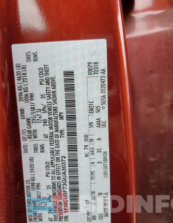 1FMCU0F73GUA30372 Photo# 13