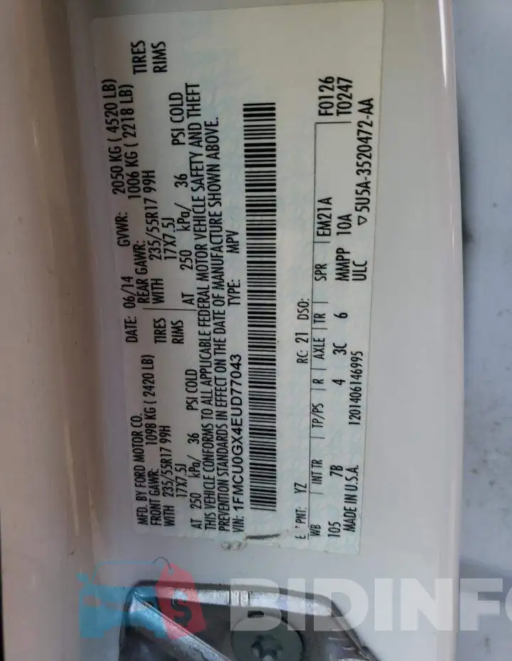 1FMCU0GX4EUD77043 Photo# 12