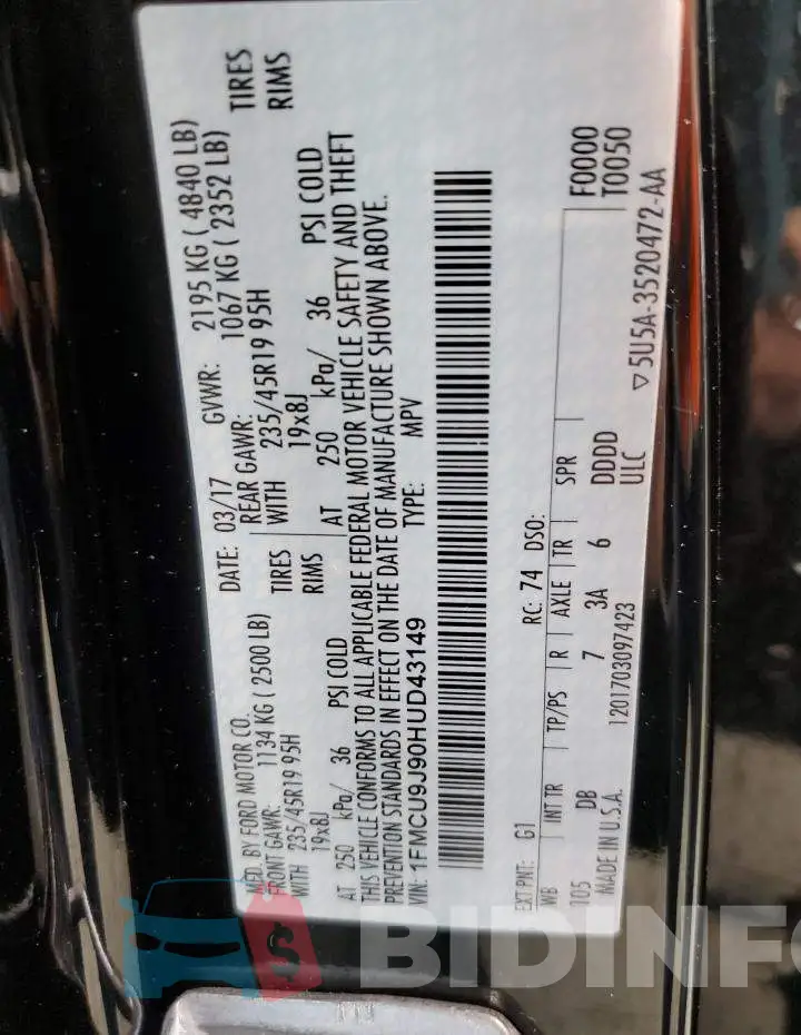 1FMCU9J90HUD43149 Photo# 13