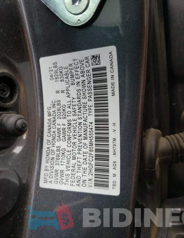 2HGFC2F85MH555474 Photo# 12