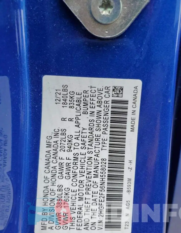 2HGFE2F56NH558028 Photo# 13