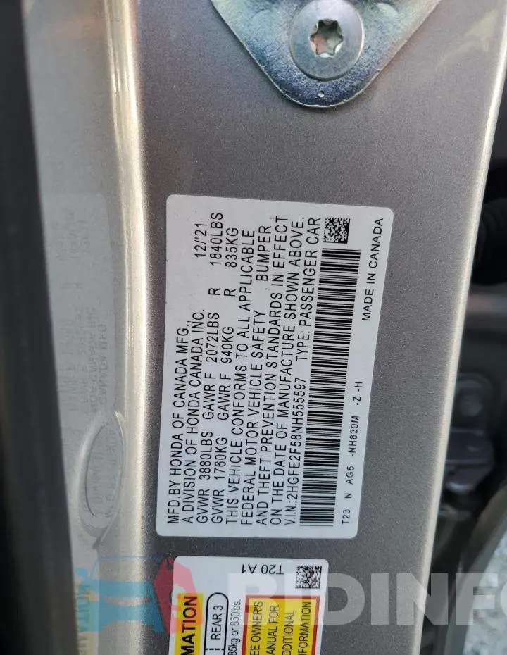 2HGFE2F58NH555597 Photo# 12