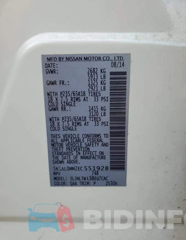 5N1AL0MM2EC551928 Photo# 13