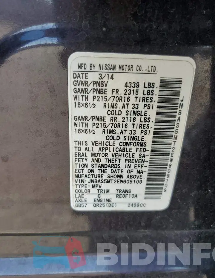 JN8AS5MT2EW608109 Photo# 13