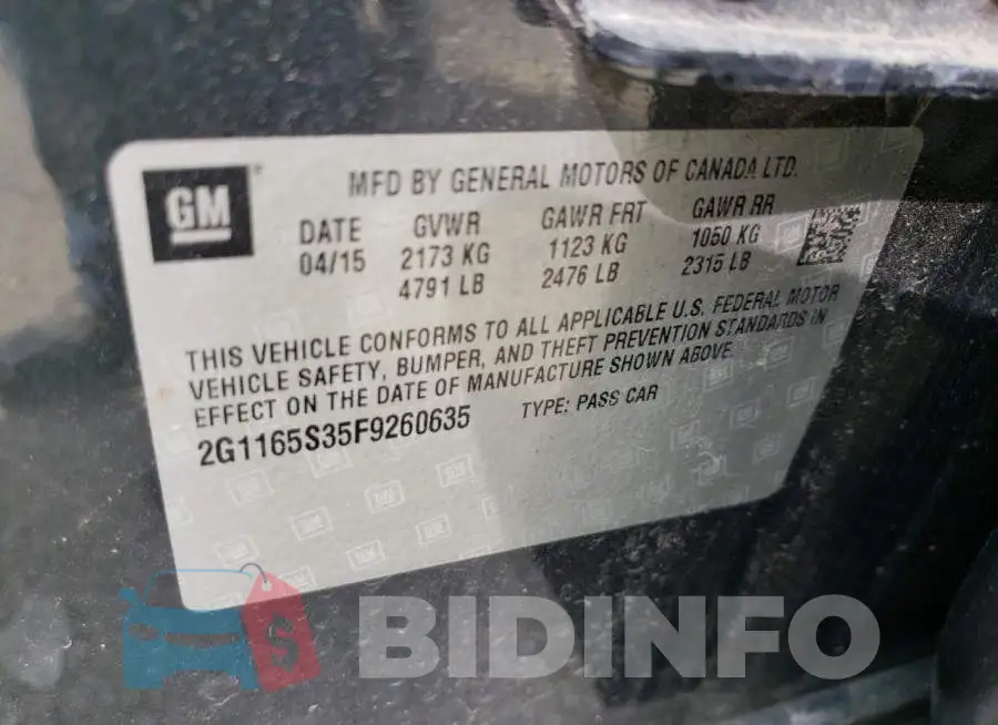 2G1165S35F9260635 Photo# 12
