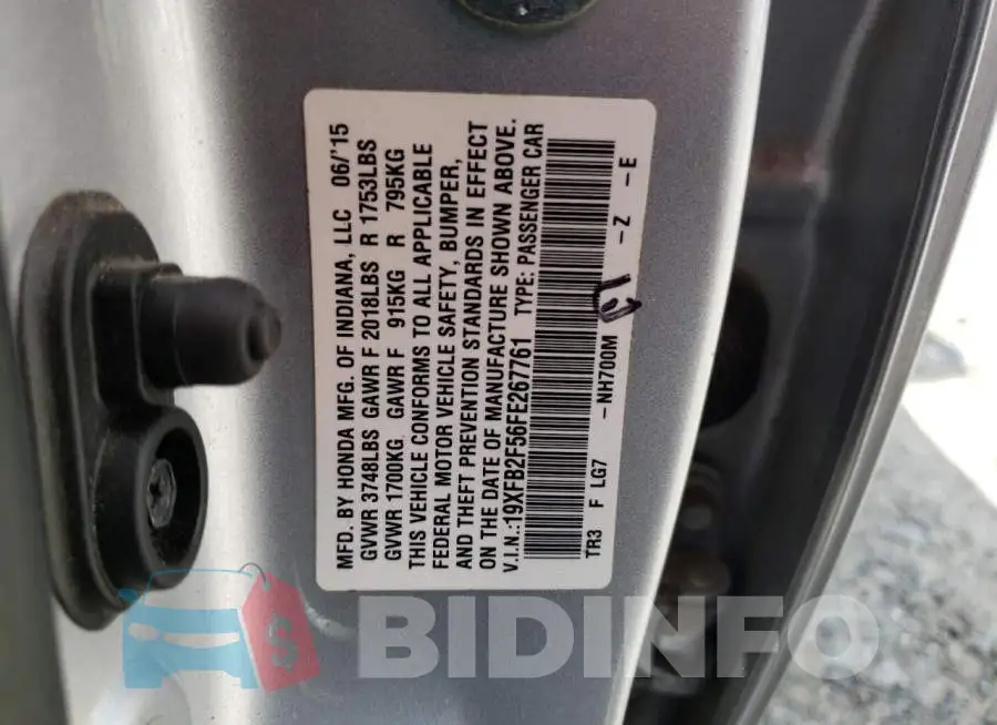 19XFB2F56FE267761 Photo# 12