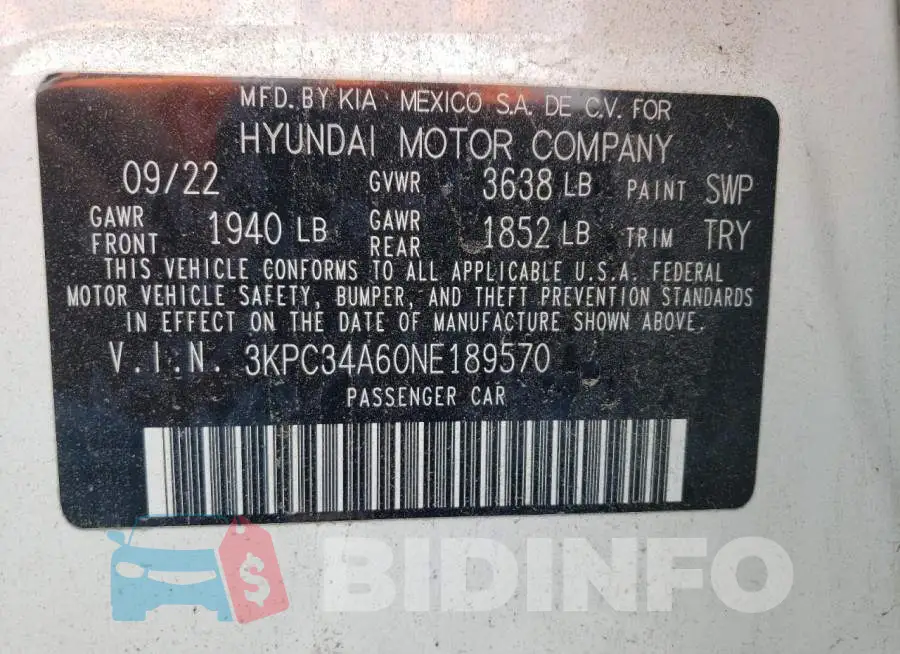 3KPC34A60NE189570 Photo# 12