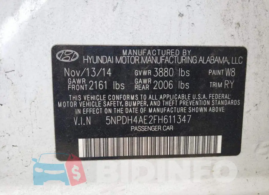 5NPDH4AE2FH611347 Photo# 12