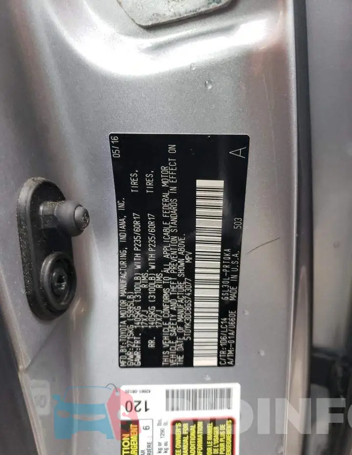 5TDYK3DC8GS743077 Photo# 13
