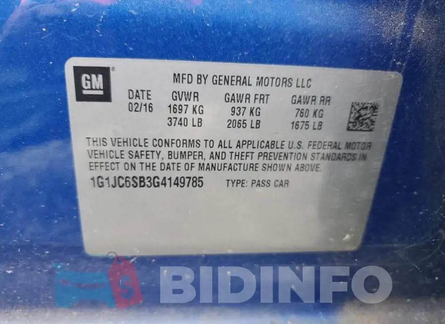 1G1JC6SB3G4149785 Photo# 12