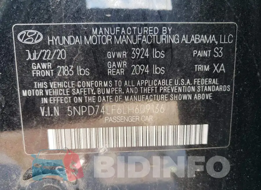 5NPD74LF6LH609136 Photo# 12