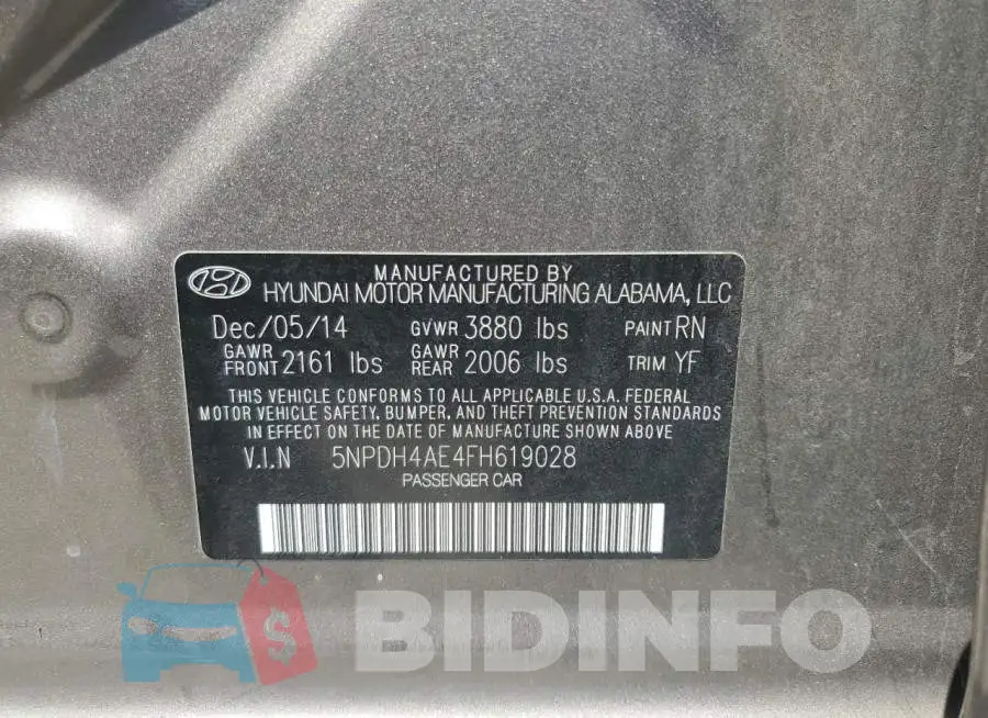5NPDH4AE4FH619028 Photo# 12