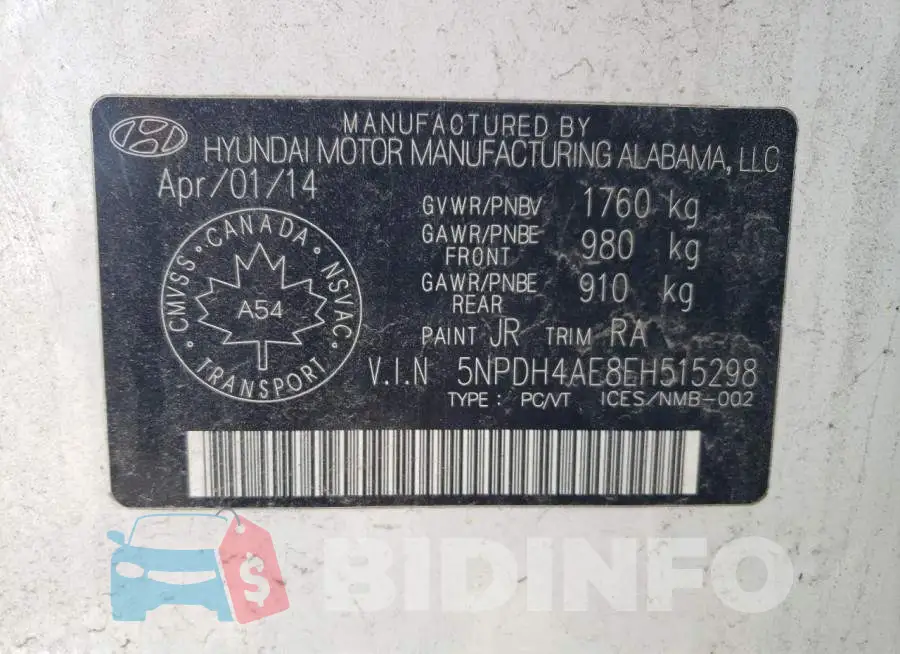 5NPDH4AE8EH515298 Photo# 13