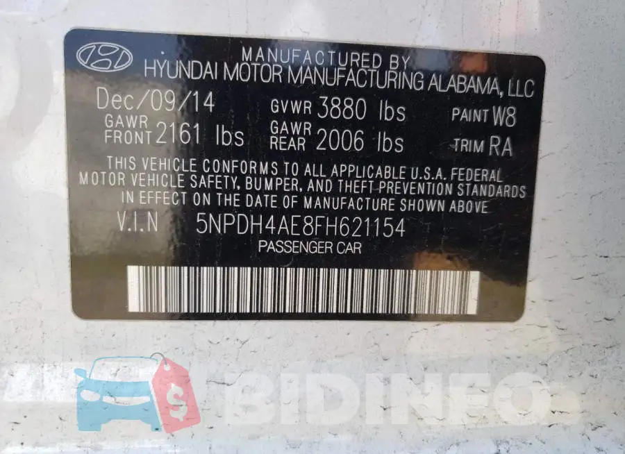 5NPDH4AE8FH621154 Photo# 12