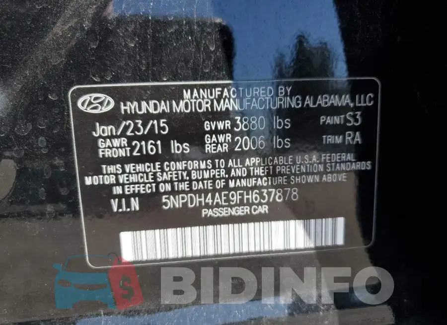5NPDH4AE9FH637878 Photo# 13