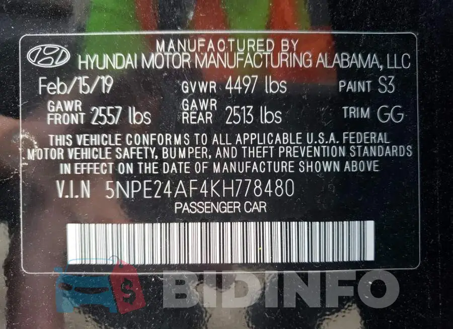 5NPE24AF4KH778480 Photo# 13
