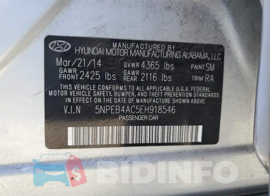 5NPEB4AC5EH918546 Photo# 12