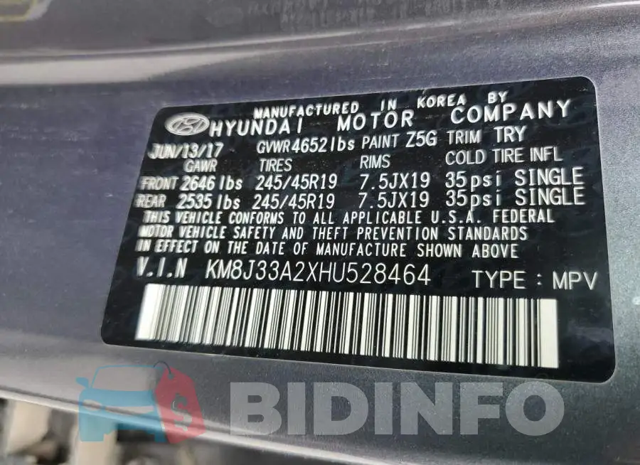 KM8J33A2XHU528464 Photo# 13