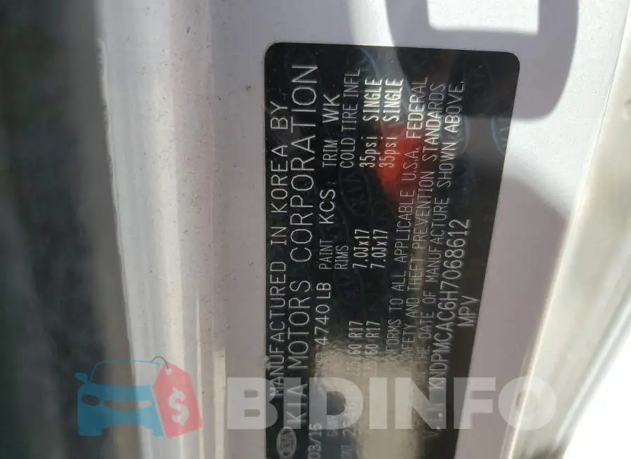 KNDPMCAC6H7068612 Photo# 12