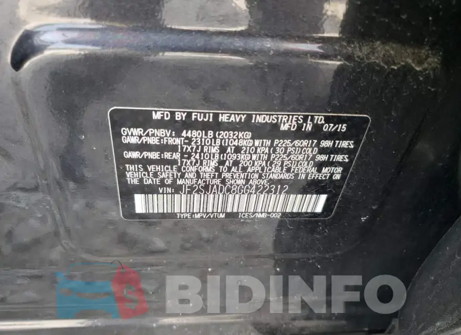 JF2SJADC8GG422312 Photo# 12