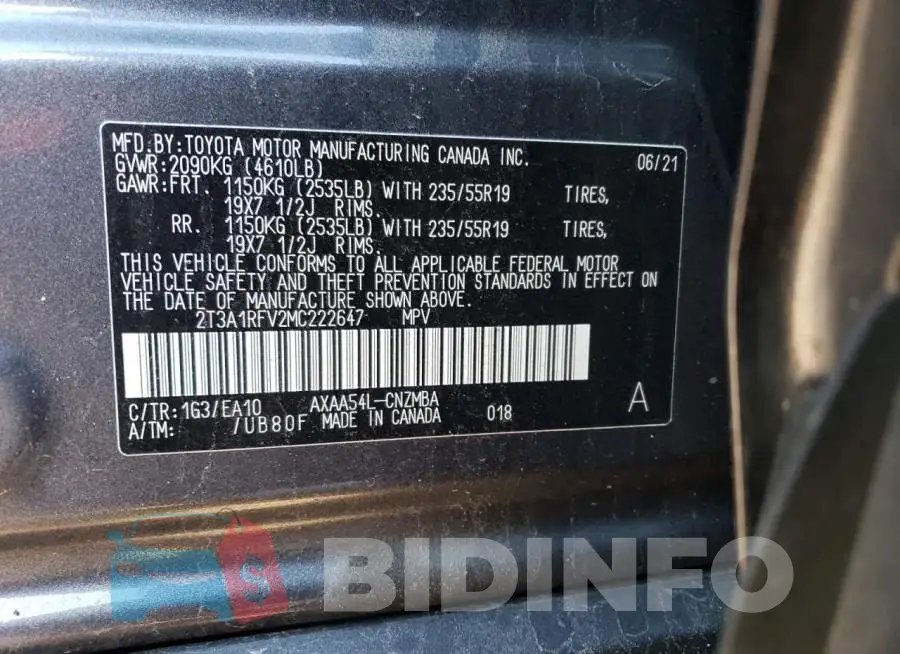2T3A1RFV2MC222647 Photo# 13