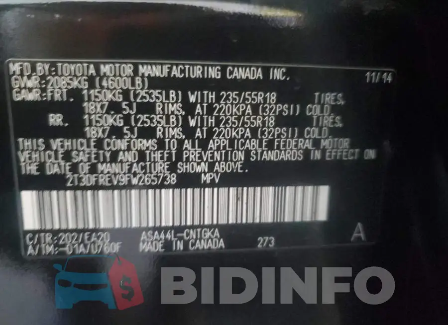 2T3DFREV9FW265738 Photo# 14