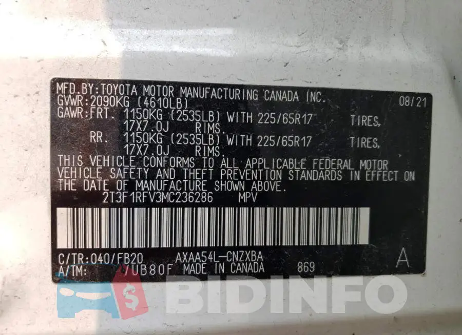 2T3F1RFV3MC236286 Photo# 13