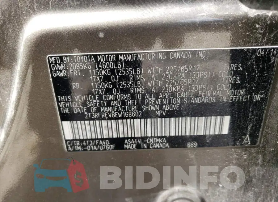 2T3RFREV8EW168602 Photo# 13