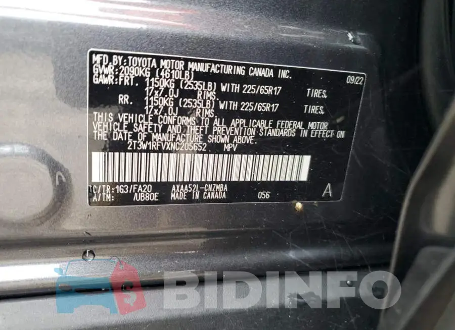 2T3W1RFVXNC205652 Photo# 12