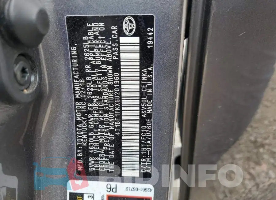4T1BF1FKXGU201960 Photo# 12