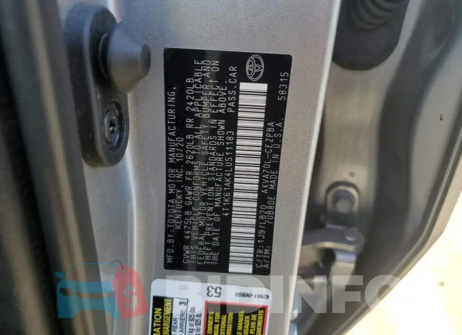 4T1K61AK4LU511183 Photo# 12