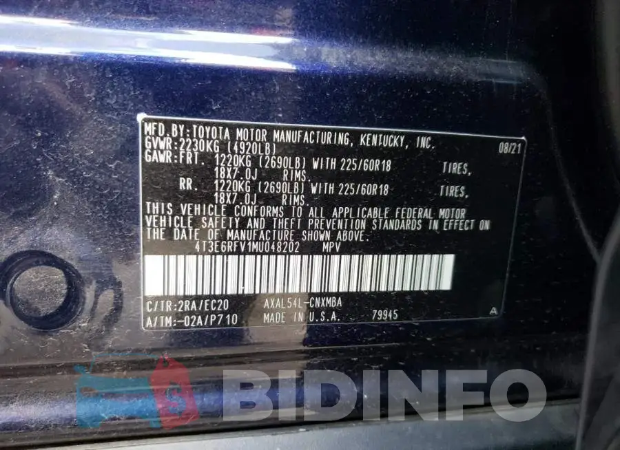 4T3E6RFV1MU048202 Photo# 12