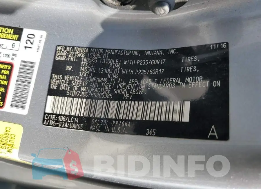 5TDYZ3DC7HS805985 Photo# 14