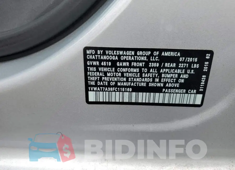 1VWAT7A38FC115169 Photo# 12