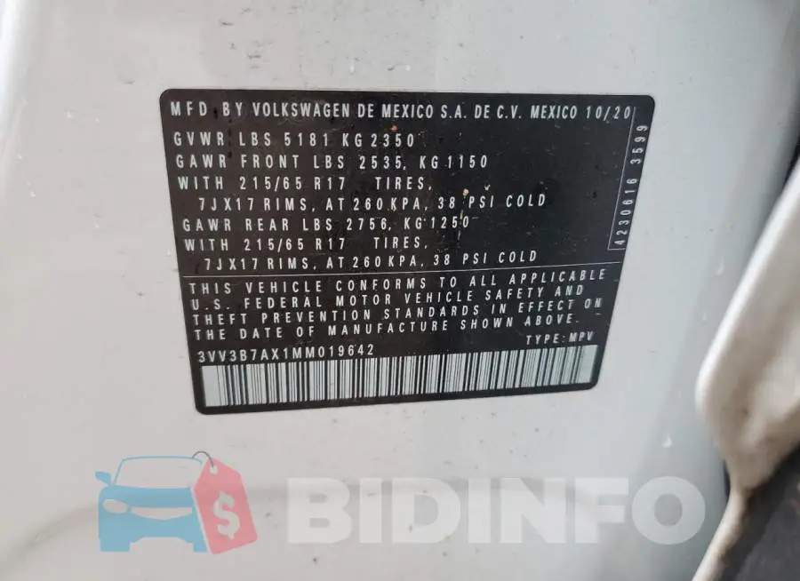 3VV3B7AX1MM019642 Photo# 13