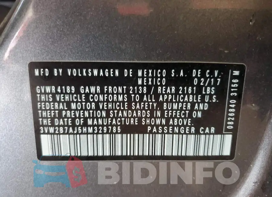3VW2B7AJ5HM329785 Photo# 12