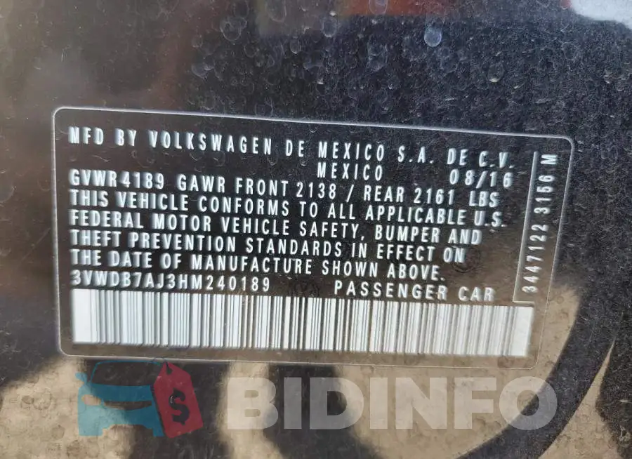3VWDB7AJ3HM240189 Photo# 13