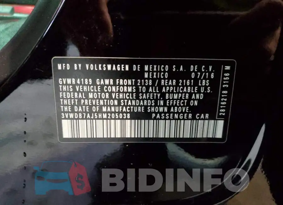 3VWDB7AJ5HM205038 Photo# 12