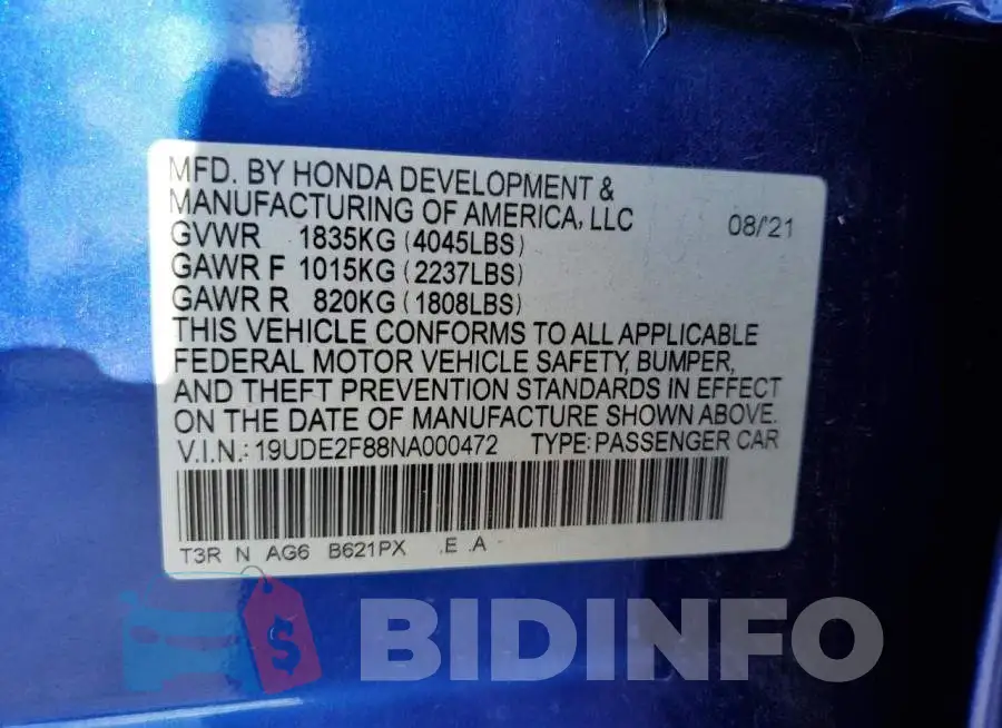 19UDE2F88NA000472 Photo# 12