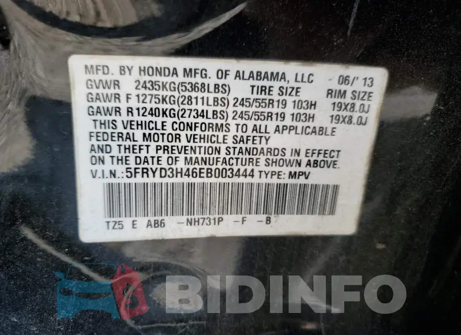 5FRYD3H46EB003444 Photo# 12