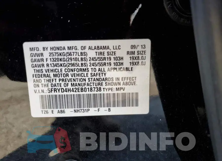 5FRYD4H42EB018738 Photo# 12