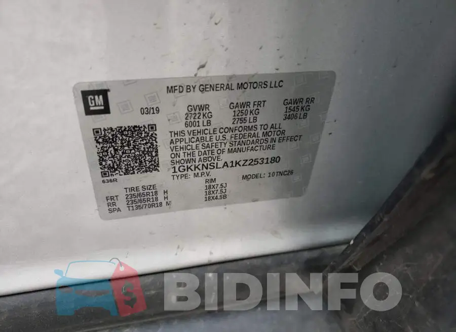 1GKKNSLA1KZ253180 Photo# 10