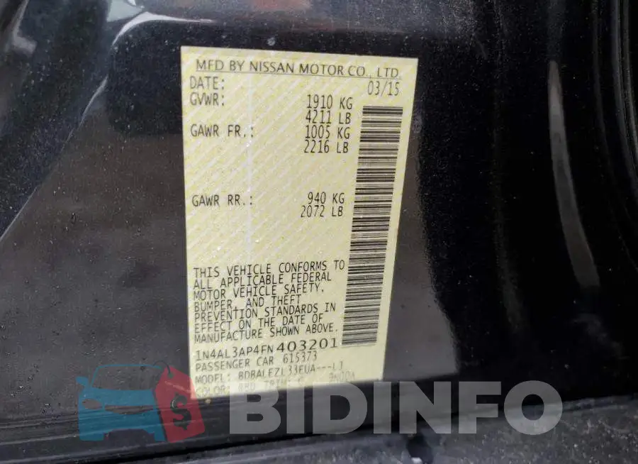 1N4AL3AP4FN403201 Photo# 12