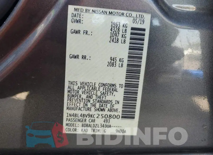1N4BL4BV9KC250800 Photo# 13