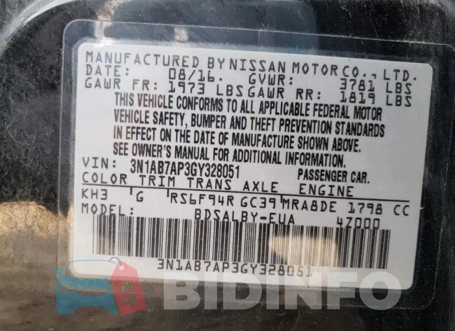 3N1AB7AP3GY328051 Photo# 12