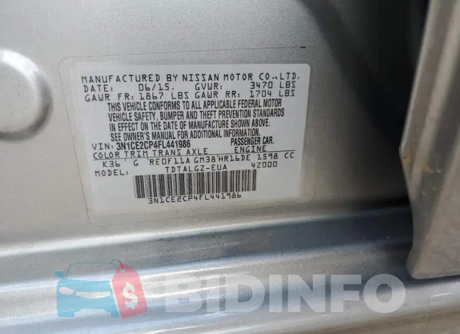 3N1CE2CP4FL441986 Photo# 13